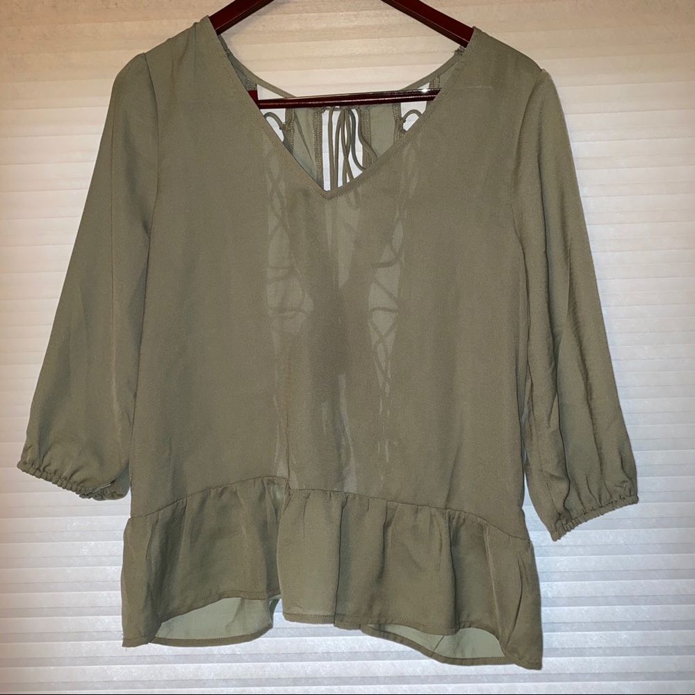 Red by BKE criss cross tassel blouse